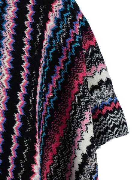 Multicolor Cape With Zigzag Motif In Wool Blend Woman