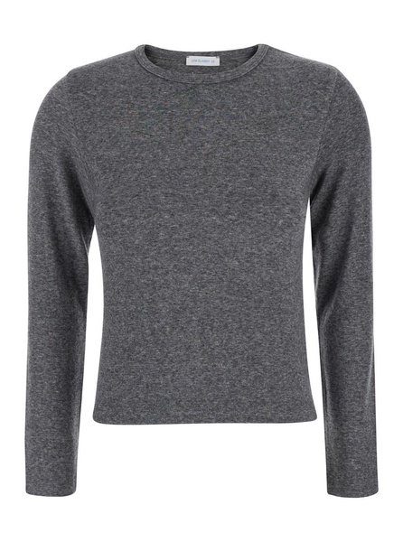 Grey Crewneck Sweater with Logo Patch on the Rear in Wool Blend Woman