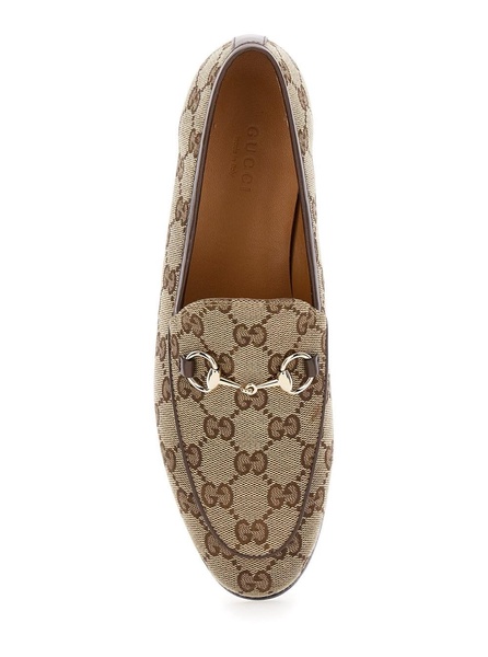 'Gucci Jordan' Beige and Ebony Loafers with Horsebit Detail in Original GG Fabric Woman