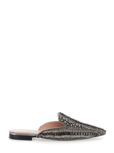 Grey Mules with Embroideries in Leather and Acetate Woman