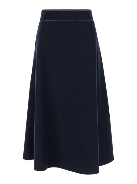 'Nevada' Blue Flared Midi Skirt with Rear Zip in Wool Woman