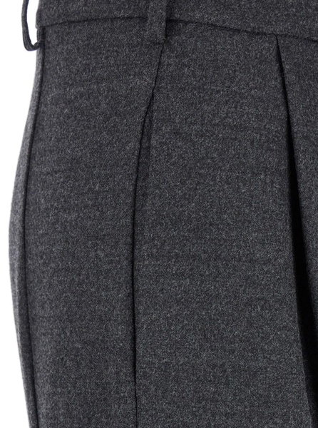 Grey Pants with High Waist and Pences on the Front in Wool Stretch Woman