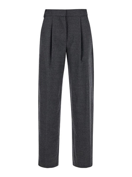 Grey Pants with High Waist and Pences on the Front in Wool Stretch Woman