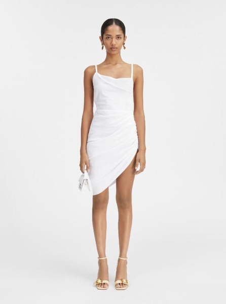 'La Robe Saudade' Mini White Draped Dress in Viscose Blend Woman