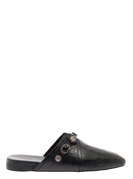 'cagole' Black Mule Flat With Studs In Leather Man