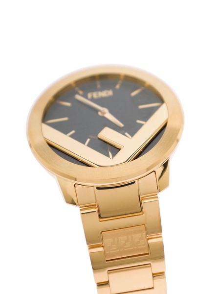 Gold-Colored Round Watch with F Insert and Black FF Print in Stainless Steel Man