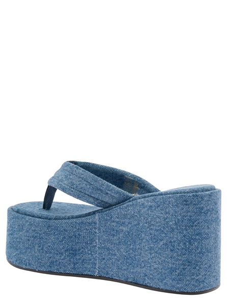 Light Blue Sandals With Wedge And Logo Patch In Denim Woman