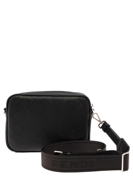 Black Crossbody Bag with FF Motif in Leather Man