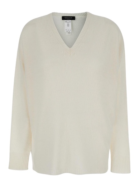 White V-Neck Sweater in Cashmere Woman