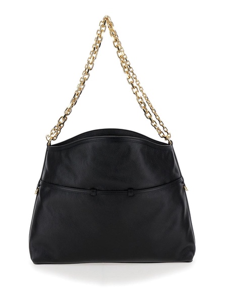 'Voyou Chain Medium' Black Shoulder Bag with Logo Detail in Hammered Leather Woman