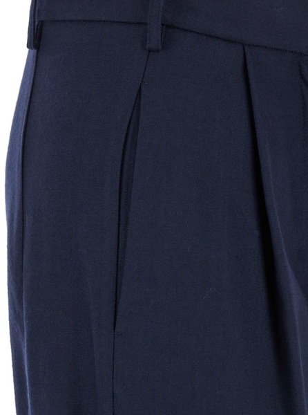 Blue Pants with High Waist and Pences on the Front in Wool Stretch Woman