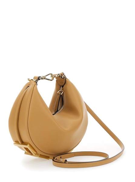 'Fendigraphy' Beige Hobo Shoulder Bag with Logo Lettering Detail in Leather Woman