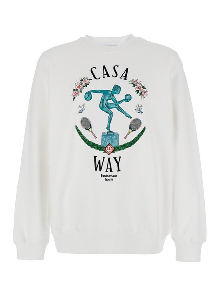 White Sweatshirt with Statue en Marbre Embroidery in Cotton Man