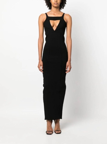 Maxi Black Dress with Cut-Out in Viscose Blend Woman