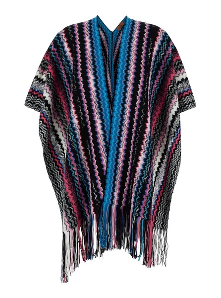 Multicolor Cape with ZigZag Motif in Wool Blend Woman