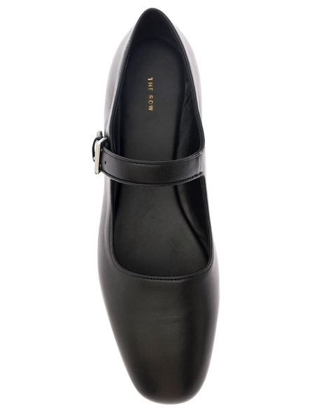 'Ava' Black Ballet Flats with Straps in Smooth Leather Woman