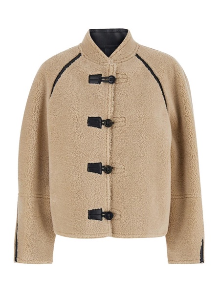 Beige Cropped Reversible Coat in Ecofur Woman