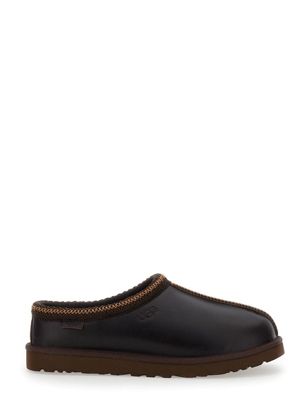 'Tasman' Black Mules with Embossed Logo on the Side in Leather Man