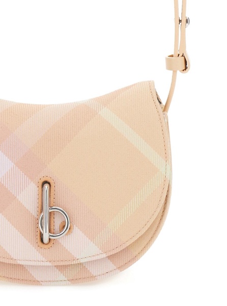 'Rocking Horse' Mini Beige Crossbody Bag with Burberry Check Motif in Wool Blend Woman