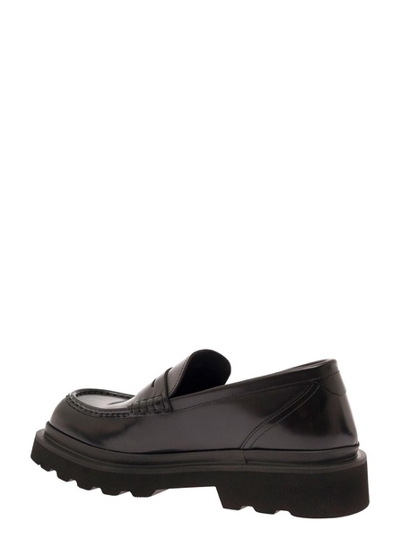 Black Squared-toe Loafers With Chunky Platform In Leather Man