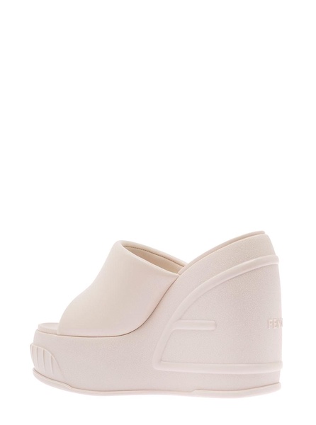 Light Pink Platform Slides with Embossed Oversized FF Pattern in Leather Woman