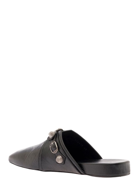 'cagole' Black Mule Flat With Studs In Leather Man