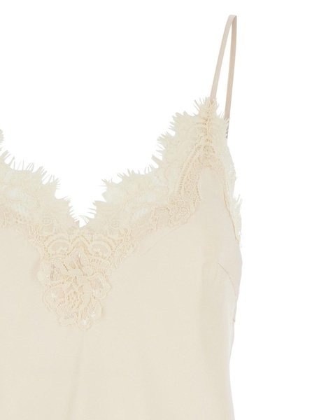 'Coco' White Camie Top with Tonal Lace Trim in Silk Woman