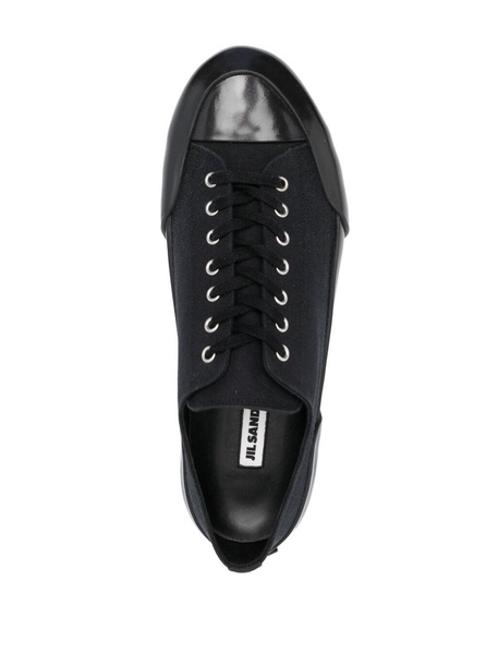 Black Lace-Up Low Top Sneakers in Canvas Man