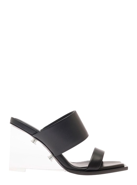 Black Wedge with Double Strap and Trasparent Plexiglass Heel in Smooth Leather Woman