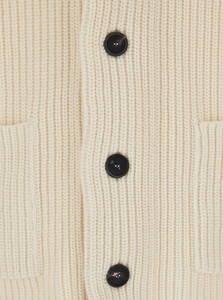 White Cardigan With Shawl Collar In Ribbed Wool Man