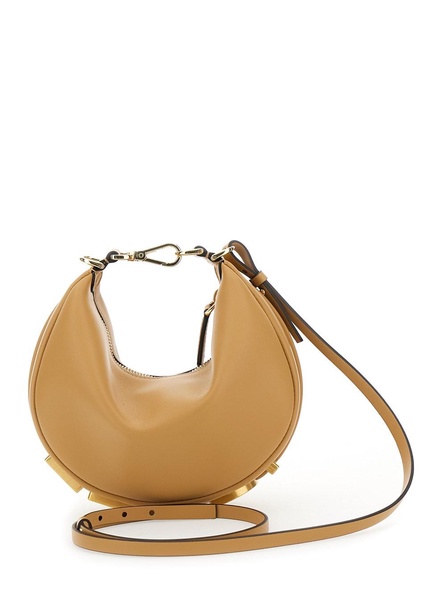 'Fendigraphy' Beige Hobo Shoulder Bag with Logo Lettering Detail in Leather Woman