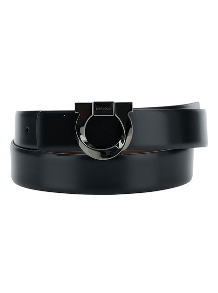 Black Belt With Gancini Buckle In Leather Man