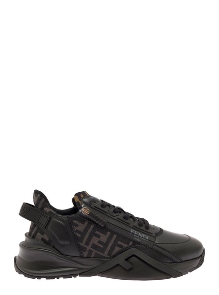 'Fendi Flow' Black Low-Top Sneaker with Logo Detail in Leather Man