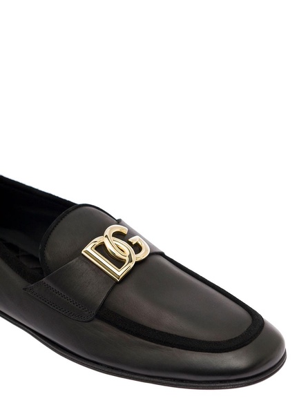 Black Loafers With Interlocking Dg Logo Placque In Leather Man