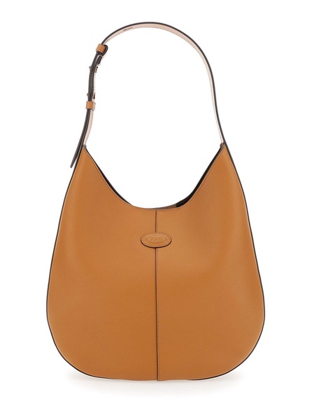 Brown Hobo Bag with Contrasting Edges in Leather Woman