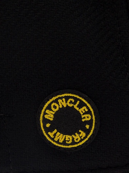 Black Baseball Cap with Terrycloth Logo Patch and Floreal Patch in Wool Blend Man