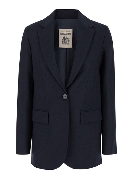 Blue Single-Breasted Jacket with Notched Revers in Wool Blend Woman