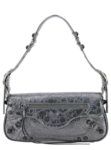 'Le Cagole S' Metallic Shoulder Bag with Front Flap in Leather Woman