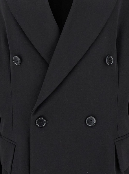 'Barathea' Black Double-Breasted Jacket with Tonal Buttons in Wool Woman