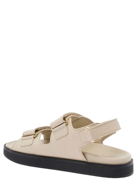 Beige Flat Sandals with Straps and 4G Detail in Padded Leather Woman