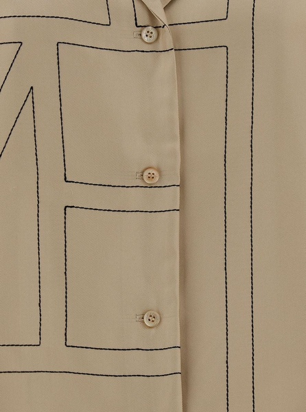 Beige Shirt with All-Over Monogram Print in Silk Woman