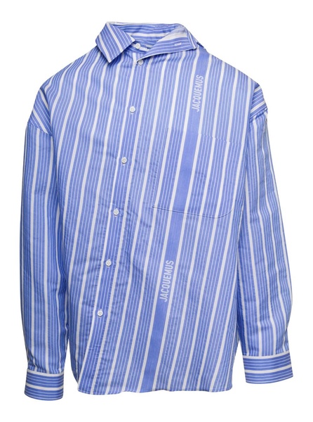 Light-Blue Striped 'La Chemise Cuadro' in Silk Blend Man