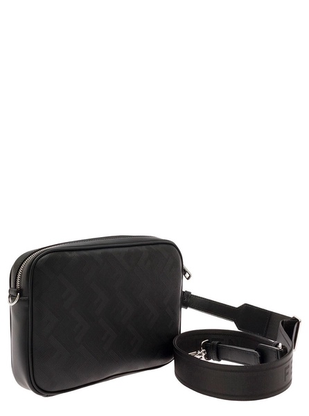 Black Crossbody Bag with FF Motif in Leather Man