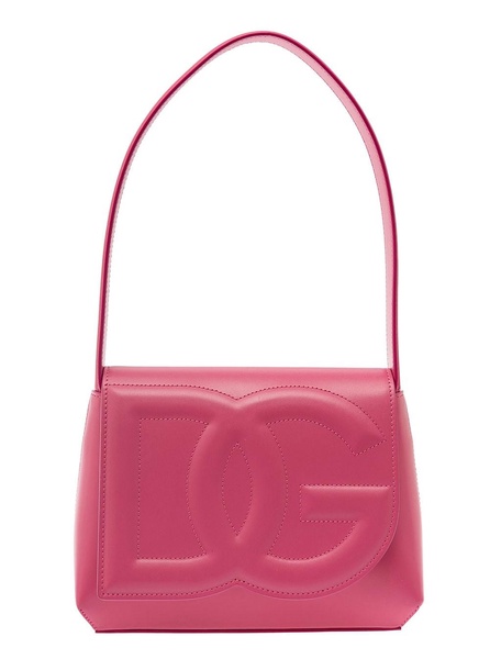 'DG Logo' Pink Shoulder Bag in 3D Quilted Logo Detail in Smooth Leather Woman