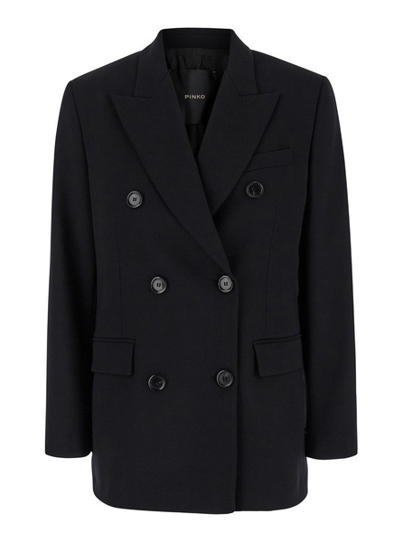 'Guinea' Black Double-Breasted Jacket with Peak Revers in Twill Woman