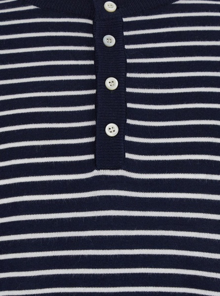 Blue Crewneck T-Shirt with All-Over Striped Motif in Cotton Man