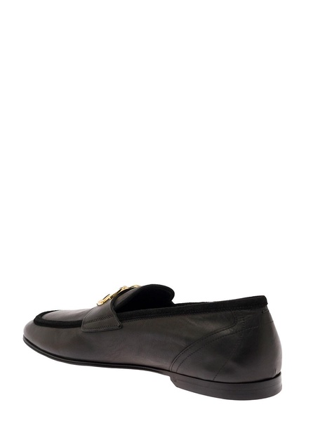 Black Loafers With Interlocking Dg Logo Placque In Leather Man