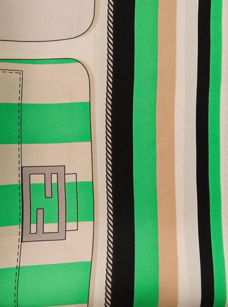 Green Square Foulard with Fendi Baguette Motif in Silk Twill Woman