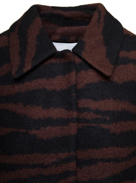 Brown Cropped Jacket with Zebra Motif in Wool Woman