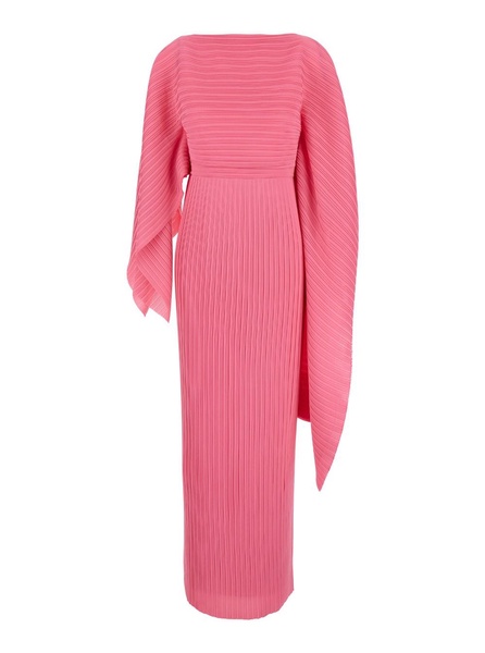 'Adami' Maxi Pink Asymmetric Dress in Pleated Chiffon Woman